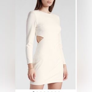 Express Cream Long-Sleeve Cutout Mini Dress